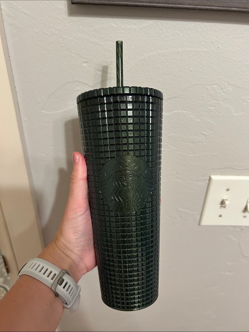 Starbucks Emerald Green Grid Tumbler with Straw